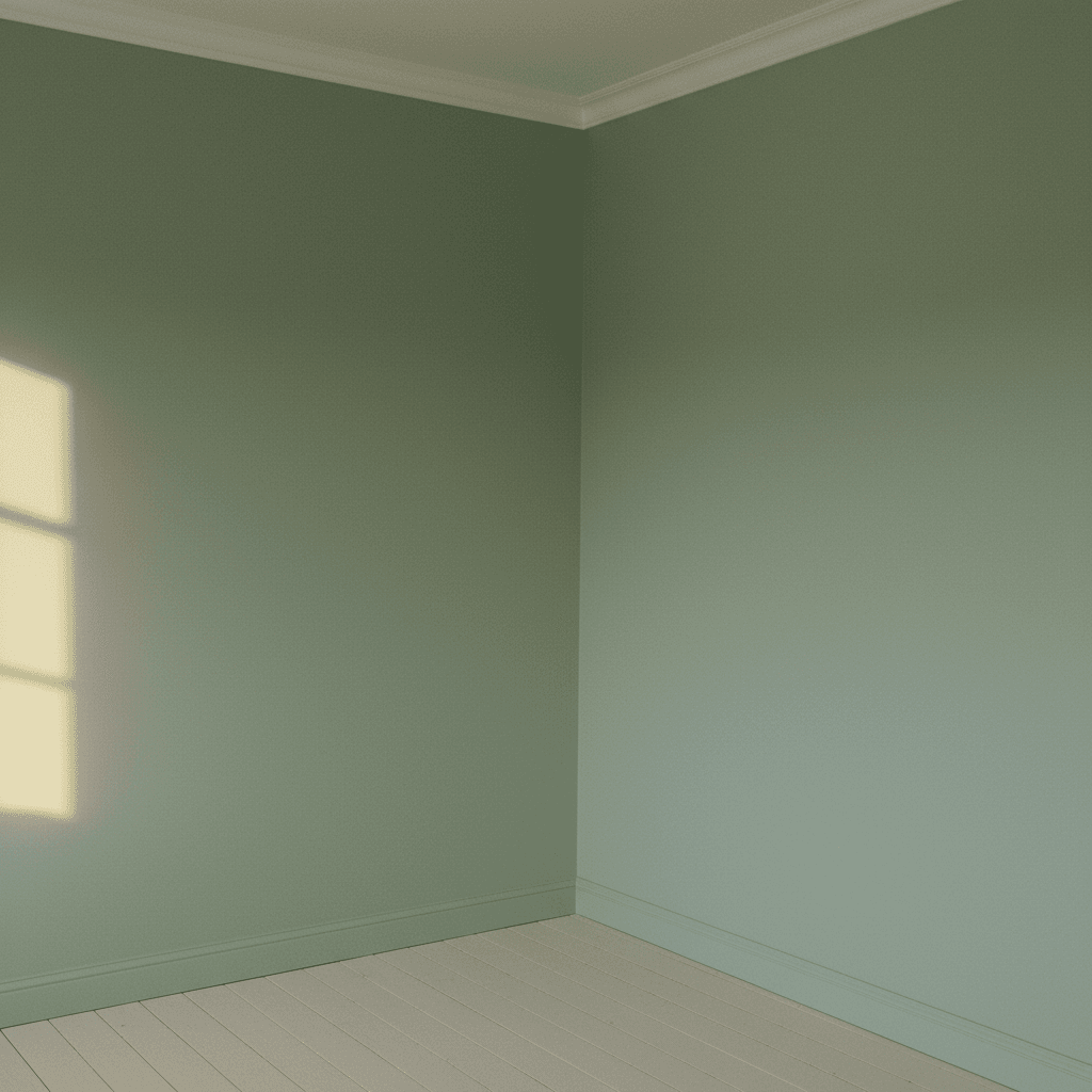 Bedroom interior with sage green paint finish