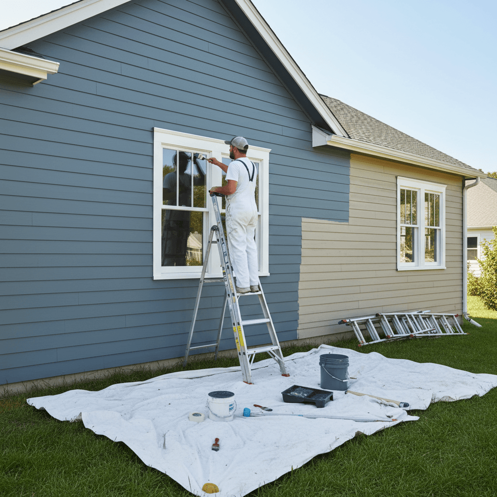Residential exterior painting in progress
