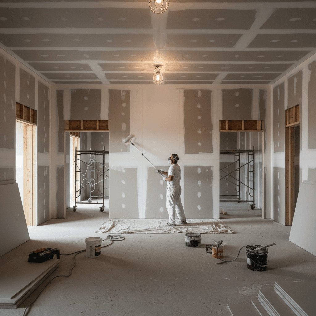 Primer application on new construction interior